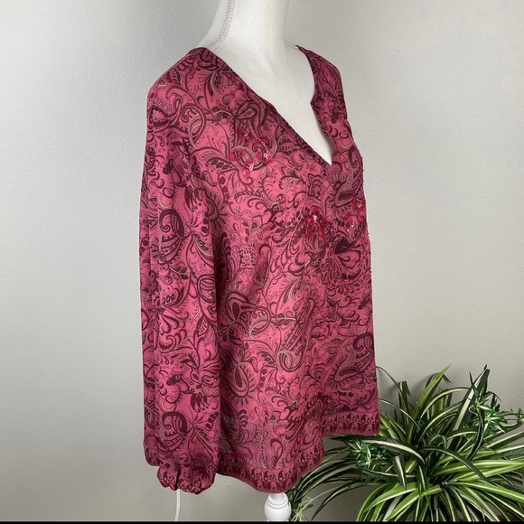 Venezia, Plus Size 22/24 Long Sleeve V-Neck Paisley Embroidered Pink Blouse EUC - Picture 5 of 9